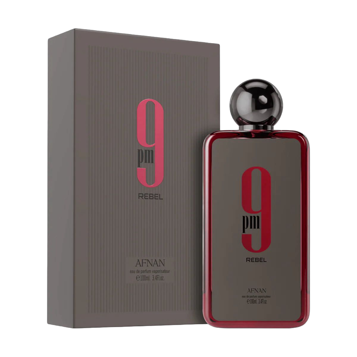9PM REBEL by Afnan, a stylish eau de parfum bottle with a bold design and luxurious packaging.