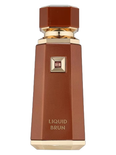 Liquid Brun perfume bottle with a sleek brown design and gold accents, showcasing elegance and luxury.